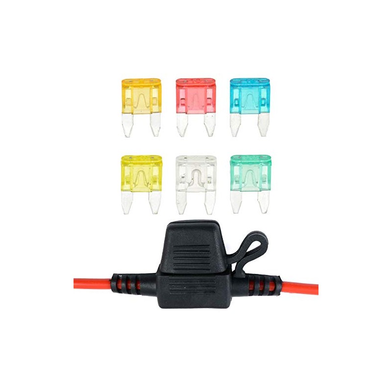 In-Line Mini Blade Fuse Holder with 6 Fuses 12V 30A