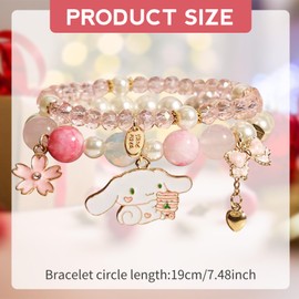 Kawaii Bracelets Crystal Beads Bracelet Set, Lovely Cartoon Crystal Beads Elastic Bracelet for Girls Women (Pink)