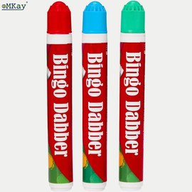 eMKay® ONE Pack of 3 – Bingo Dabbers (TOTAL - 3) Non-Drip Dot Markers for Bingo Nights | Red, Blue & Green Dabber Pens for Bingo Books, Cards & Tickets | Great for Family Games, Parties & Nan Gifts