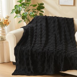 NEWCOSPLAY Super Soft Throw Blanket Black Premium Silky Flannel Fleece 3D Checkered Lightweight Bed Blanket All Season Use (Black Checkered, Throw(50"x70"))