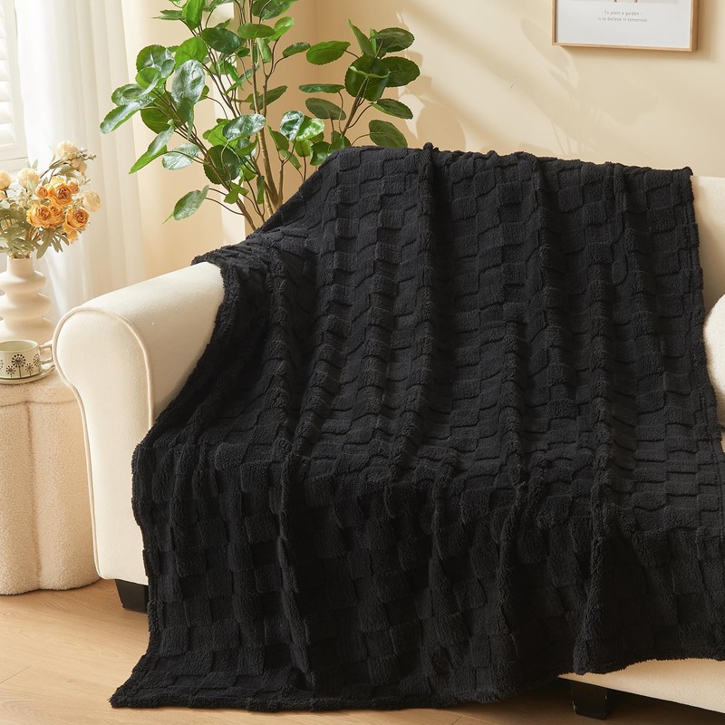 NEWCOSPLAY Super Soft Throw Blanket Black Premium Silky Flannel Fleece