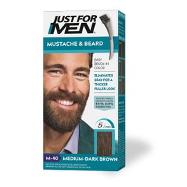Just for Men Just For Men Mustache & Beard, Beard Dye for Men with Brush Included for Easy Application, With Biotin Aloe and Coconut Oil for Healthy Facial Hair - Medium-Dark Brown, M-40, Pack of 1