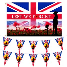 Abitoncc Lest We Forget Flag 5ft X 3ft Remembrance Day Flag Lest We Forget Bunting Remembrance Day Decorations War Soldiers Remembrance Day Bunting for Garden Outdoor Poppy Day Flags Remembrance Flag