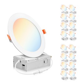 PARMIDA (16 Pack) 6 Inch Dimmable 5CCT Ultra-Thin LED Recessed Ceiling Light with Junction Box, 5 Color Selectable 2700K/3000K/3500K/4000K/5000K, 12W, Canless Wafer Slim Panel Downlight, IC Rated, ETL