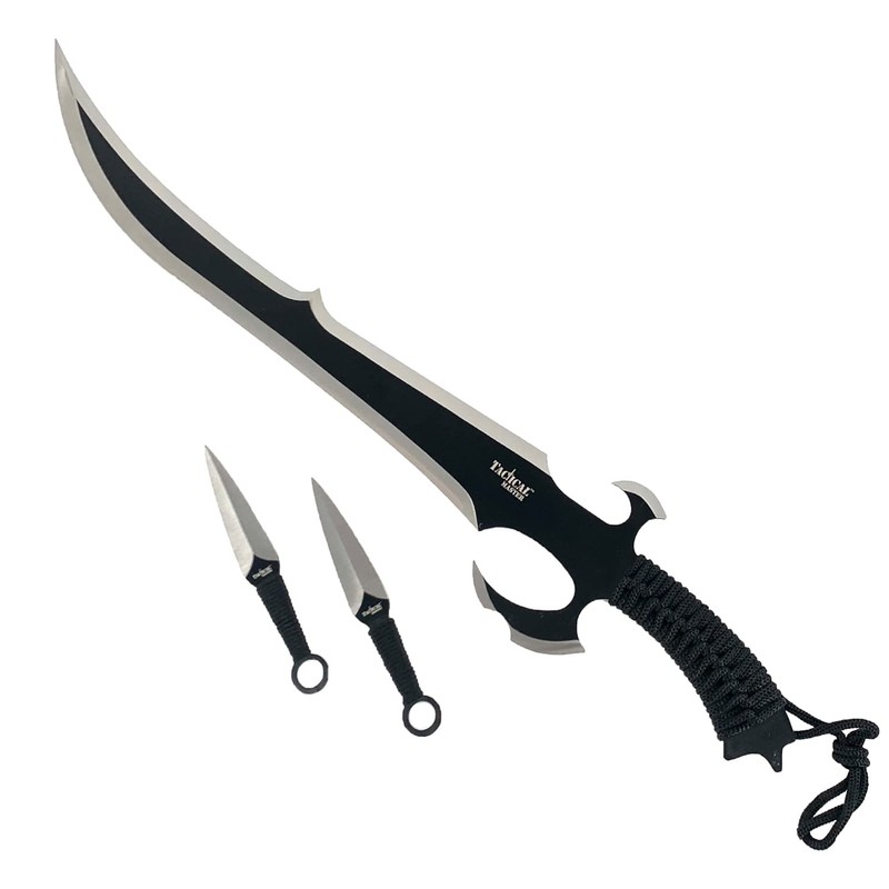 27" Scimitar Style Black Tactical Fixed Blade Machete With 2
