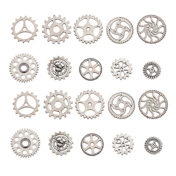 KitBeads 100pcs Gear Charms Alloy Tibetan Cog Wheel Charms Silver