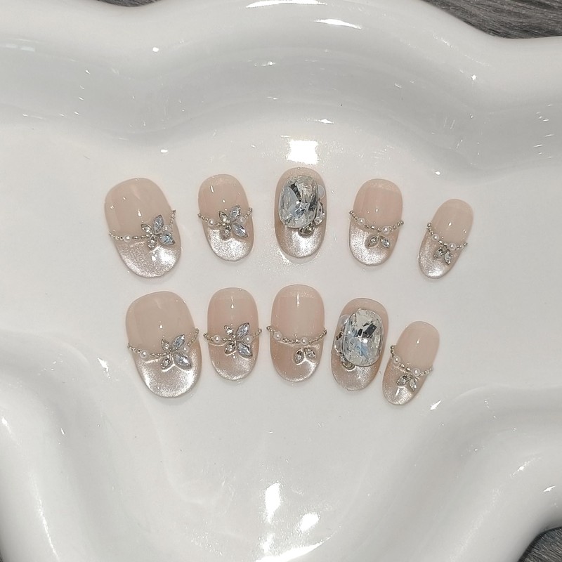 TENPAL Oval Nude Press On Nails 10Pcs with Tools Kit,Handmade