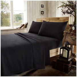 GC GAVENO CAVAILIA Easy Care Plain Dyed Flannel Fitted Sheet, 100% Brushed Cotton Luxury Accessory, Soft & Cosy Bed Linen, Black, Double Size Bedsheet
