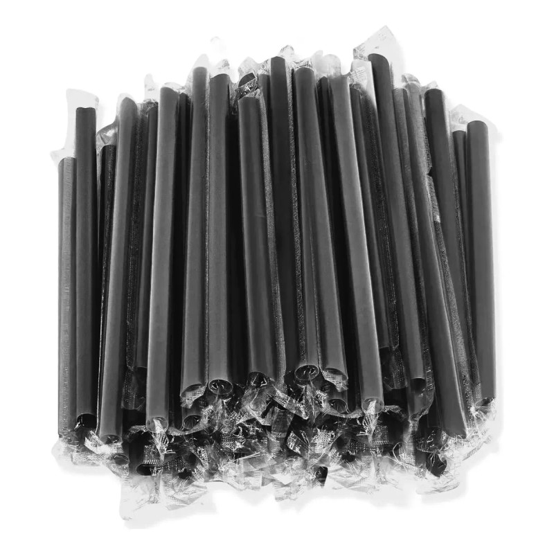 200 Pcs Popote Jumbo Para Tapioca Boba Corte Diagonal Negro