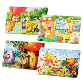 Wooden Puzzles for Kids Age 3-5, 60 Pieces of Jigsaw Puzzles for Kid Age 4-8 in Tin Storage Boxes, Great Value Educational Animal Theme Puzzles for Boys & Girls