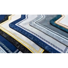 Al Khumra Muslim Prayer Mat for The Face and Hands Only, Comfortable for Mosque, Outdoors, Travel, Easy to Fold and Carry with Included Carrying Bag (Navy Blue Velvet on Light Grey)