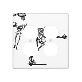 Nijuodnijir Outlet Covers Skeleton Basketball Funny Skull Stick Figure 2 Gang Double Duplex Decorative Light Switch Covers Electrical Wallplates Socket Faceplate For Home Office Decor
