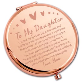 PLITI to My Daughter Compact Mirror from Mom Dad Daughter Graduation Gift Daughter Inspirational Pocket Mirror (Daughter Closed MMrg), Rose Gold (CM01)