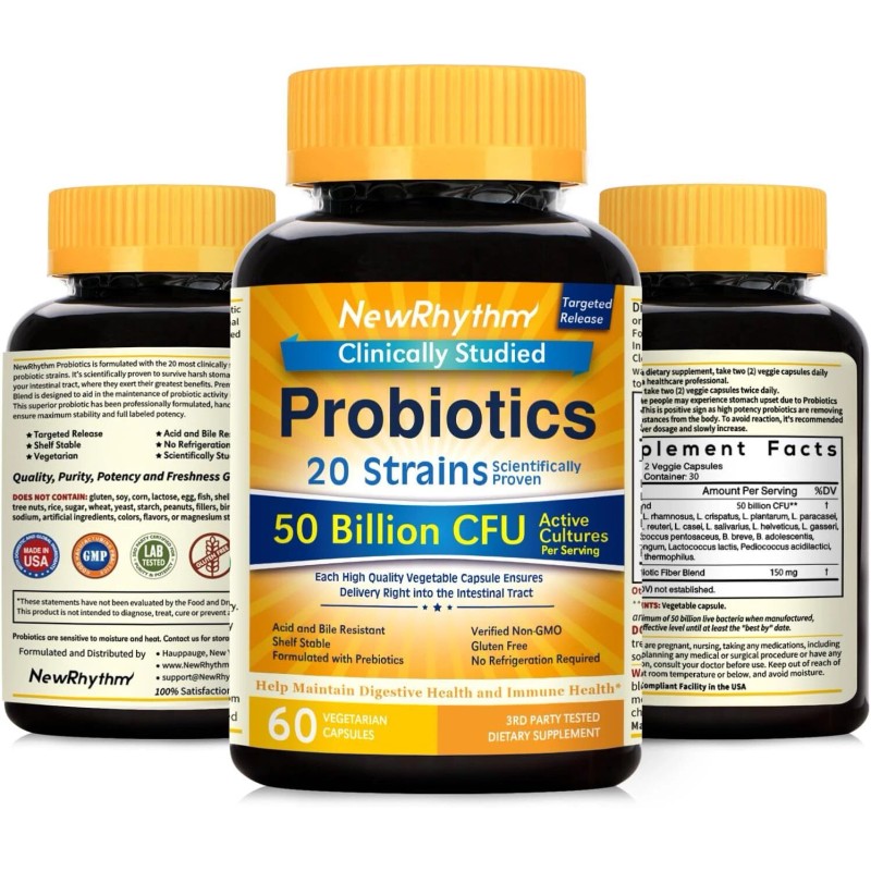 Newrhythm 50 Billion Probiotics 60 Capsules For Digestive Immune Health