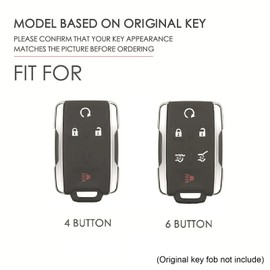 Hontumax Genuine Leather 4-Button Smart Key Fob Cover Case for Chevy Tahoe Suburban Colorado Silverado 1500 2500HD 3500HD GMC Sierra Yukon Terrain Canyon (Blue)