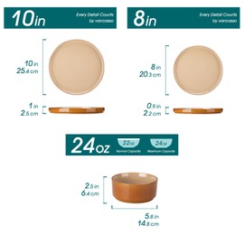 vancasso ONION Ceramic Plates and Bowls Sets, 12 Pieces Brown Dinnerware Sets for Kitchen, Reactive Glaze Dishes Set for 4, Dishwasher and Microwave Safe