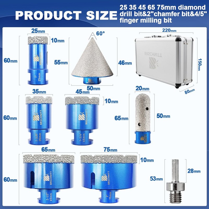 BRSCHNITT Diamond Drill bits kit for Porcelain Porcelain Tile Ceramic