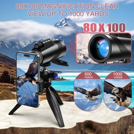 LOFICOPER Monocular Telescope for Smartphone, 80x100 HD Monoculars for Adults High Powered, Compact Monocular with Smartphone Adapter, Tripod, BAK-4 Prism, for Hunting, Hiking, Camping, Birdwatching