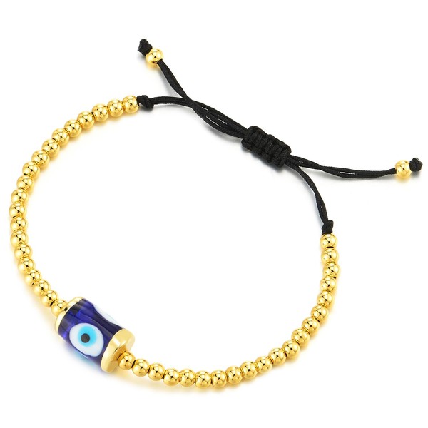 COOLSTEELANDBEYOND Gold Bead Chain Bracelet with Protective Evil Eye for