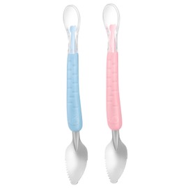 KICHOUSE Citrus Spoon 2pcs Tableware For Feeder Eating Citrus Puree Spoons Grapefruit Tool Scraping Pink Zigzag Spoon Self- Stainless Supplementary Sugar Coffee Scoop Blue and Cream