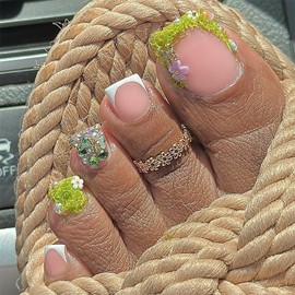 FIEONCIY Press on Toenails with Designs Acrylic Fake Nails for Toe Artificial False Nails with Charms Glue on Toe Nails for Spring Summer Stick on Toenails for Women Girls(XH11206)