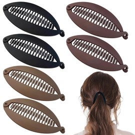 6 Stück Banana Hair Clip, Vintage Banana Clip Dickes Haar, Vintage-Fischschwanz-Haarclips, Anspruchsvoll Bananen Haarspange für Pferdeschwanz, Hochsteckfrisuren (Hellbraun, Dunkelbraun, Schwarz)