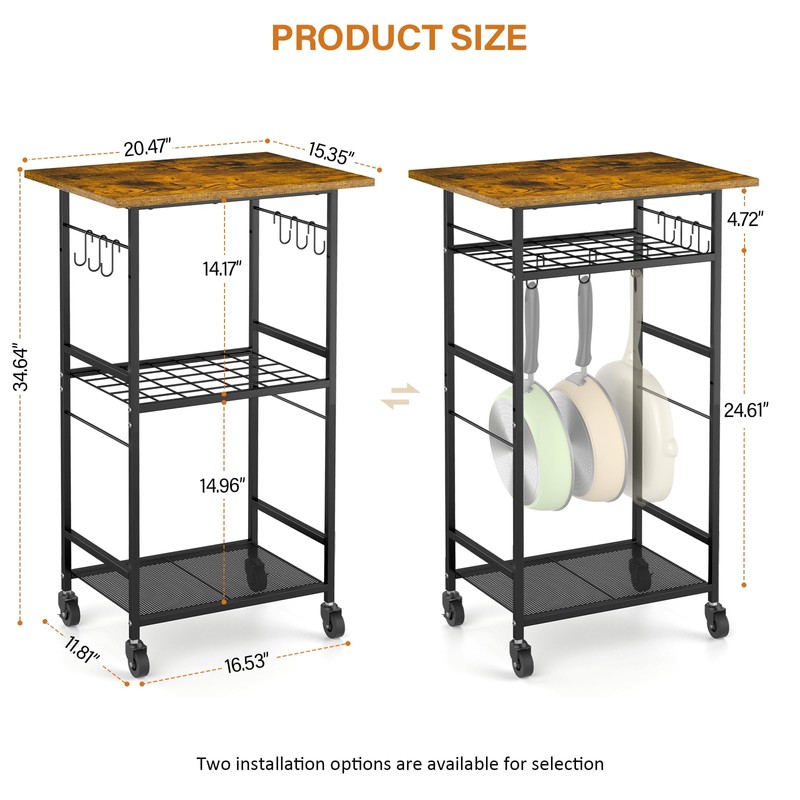 ThreeHio Rolling Kitchen Microwave Cart, 3 Tier Microwave Table Stand