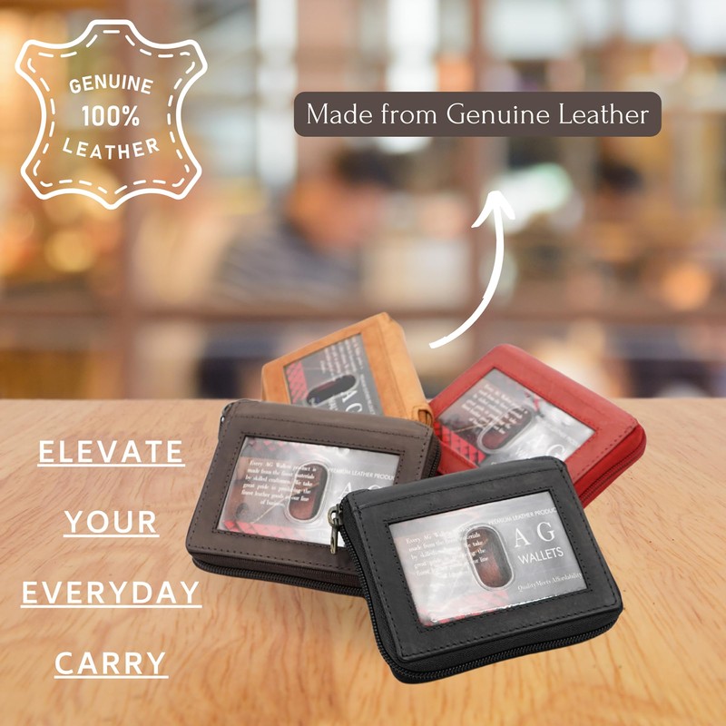 ag wallets Mens Zip Around Leather Wallet with Inserts (Black)