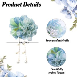 Flower Hair Clip Artificial Blue Peony Flower Headdress Claw Clip Fabric Headwear for Thin Thick Hair Wedding Beach Party Headwear Accessories for Women