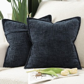 Madizz Decorative Chenille Cushion Covers 60x60 cm Dark Blue Pack of 2 Throw Pillows for Couch Sofa Boho Accent Pillow Cases for Bed Cushion for Bedroom Living Room Modern Home Decor