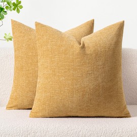 MIULEE Pack of 2 Couch Throw Pillow Covers 18x18 Inch Soft Beige Yellow Chenille Pillow Covers for Sofa Living Room Solid Dyed Pillow Cases