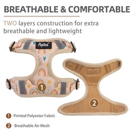 PUPTECK No Pull Dog Harness and Leash Set Reflective No Choke Step in Puppy Halter for XS Small and Medium Sized Dogs, Beige, Printed Fabric, XS