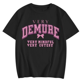 Pairxily Bow Shirt Preppy Aesthetic Cute Shirts for Teens Girls Letter Printed Coquette Cotton T Shirts Summer Casual Tops(Black,M)