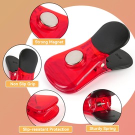 Yi Concept Plastic Refrigerator Magnet Clips Sets， Magnet Paper Clips, Snacks Bag Clips， Multipurpose Clips - Set of 6 (Red)