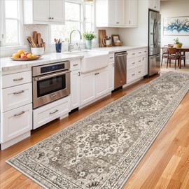 Washable Oriental Hallway Runner Rug - 3x14 Rugs for Living Room Soft Carpet for Bedroom Kitchen Waterproof Floral Distressed Indoor Stain Resistant Non-Shedding Floor Carpets (Beige, 3X14)