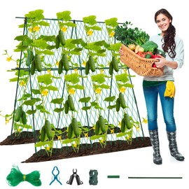 ​HPC Decor 48" Foldable A-Frame Trellis for Raised Beds – Plant Support with Climbing Net & Clips, Fits Cucumbers, Tomatoes, Beans, Flowers & Vining Plants​