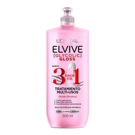 L'Oreal Paris, Elvive Crema Para Peinar 3 En 1 Glycolic Gloss 500Ml, Tratamiento Multi-Usos 3 Usos En 1 Glycolic Gloss Es Tu Aliado Para Sellar Las Cutículas Y Dar Más Brillo.
