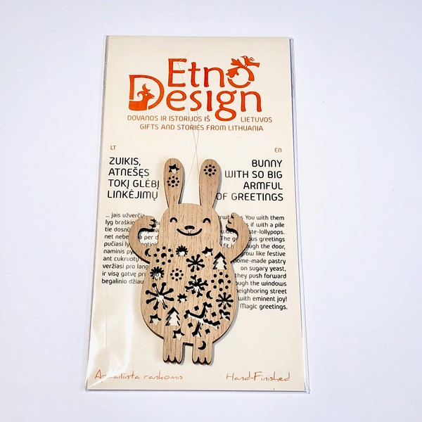 Etno Design Wooden Ornament Bunny Rabbit Scandinavian Miscellaneous Goods Lithuanian