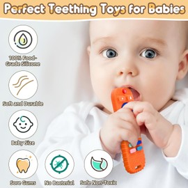 AiTuiTui Baby Teether for Teething Relief Baby Toys 3 6 9 12 Months, Silicone Baby Teether Toy for Babies Remote Control Newborn Infant Boy Girl Autism for Baby Gifts, Orange