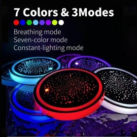 2PCS LED Cup Holder Lights for Car, Rechargeable 7 Color-Changing Light Up Cup Holder Insert Coasters, Car Accessories - Color: Judge/A pair