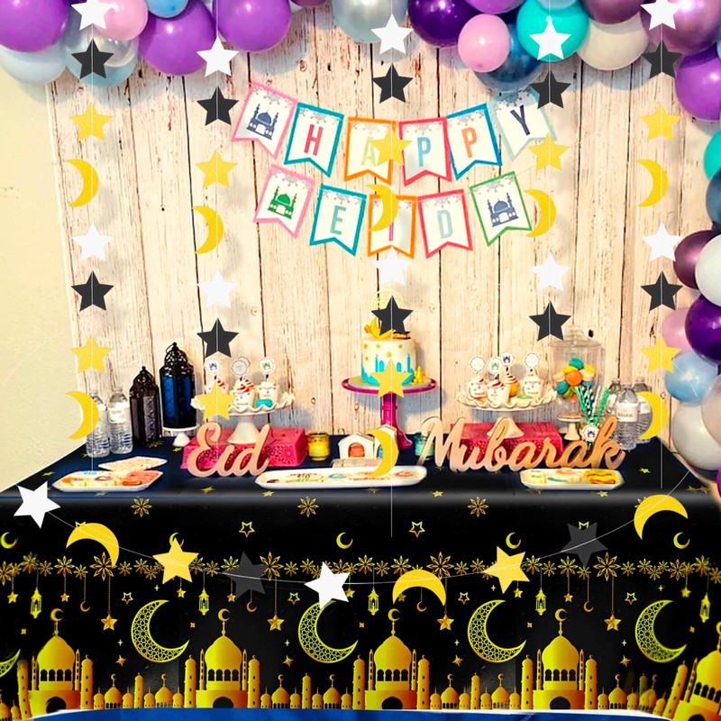 HOWAF 2 Ramadan Tablecloth Eid Mubarak Disposable Plastic Tablecloths, PVC