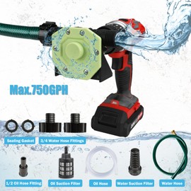KITLUCK Hand Drill Pump, 750GPH Drill Powered Water Transfer Pump with Water Hose, Oil Tube and Adapter, Manual Water Pump for Drill, Small Self-Priming Electric Drill Pump for Water, Gasoline