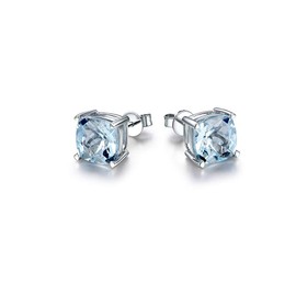 XIALV Classic Solitaire Stud Earrings, Cushion Cut 6mm Sky Blue CZ Zirconia Princess-Cut Created Simulated Gemstones Earrings