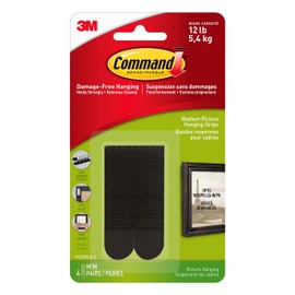 Command Medium Picture Hanging Strips for Picture Frames, 4 Pairs, Black - 17201BLK-C