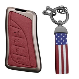 Leather Metal Car Key Fob Cover Case Fit for Lexus ES LS LC RX NX LX TX GX Series RX350 ES350 ES300h 2025 LC500h GX460 2024 Key Holder Key Fob Shell Accessories 4 Button Red-USA Flag Keychain