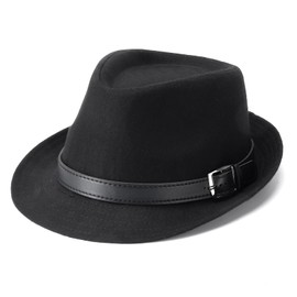 Ultrafun Fedora Hats for Men Women Short Brim Felt Winter Hat Panama Dress Fedora Hat (Leather Belt-Black)