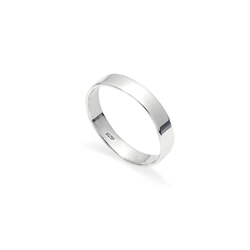 925 Solid Sterling Silver 4mm Flat Band Polished Ring In
