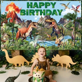 Ushinemi Dinosaur Birthday Decorations Dino Happy Birthday Banner, Dinosaur Themed Party Supplies for Kids 6 x 3.6 Feet