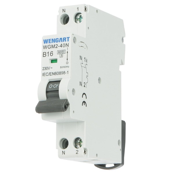 Wengart Miniature Circuit Breaker WGM2-40N, AC230V 16A 1P+N 6kA B-Char,