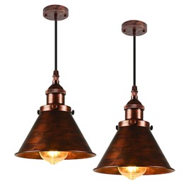 TAKEGO 7.09" Copper Pendant Light, Farmhouse Pendant Light Kitchen Island, Vintage Pendant Light Rustic Light Fixtures, Hanging Ceiling Lamp for Kitchen Island, Hallway, Dining Room (Small)*2Pcs